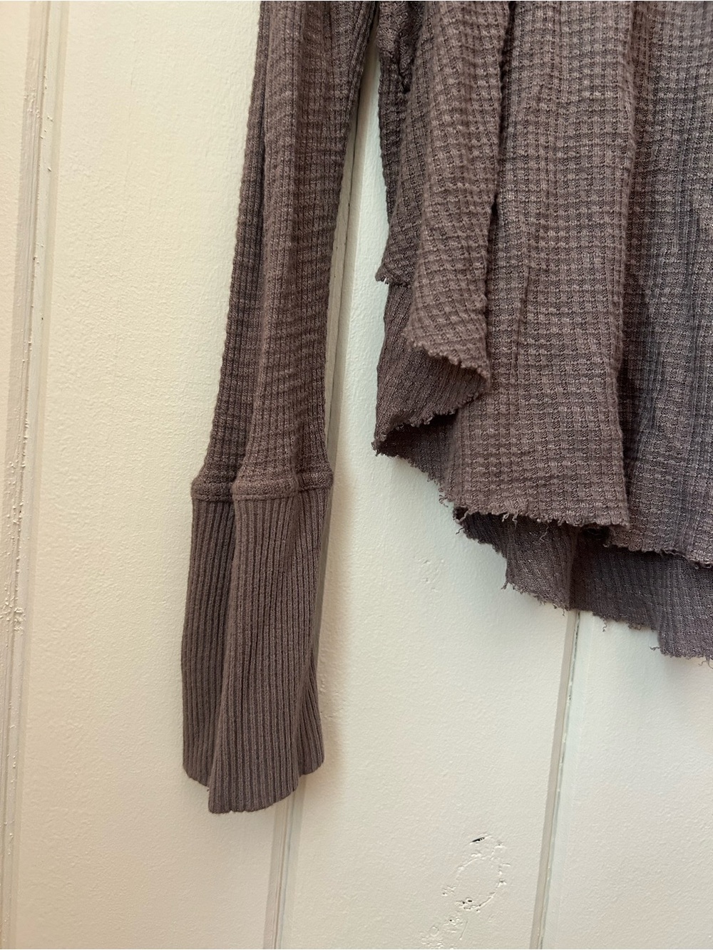 Free People Taupe Lace waffle knit Long Sleeve Top - Picture 4 of 7